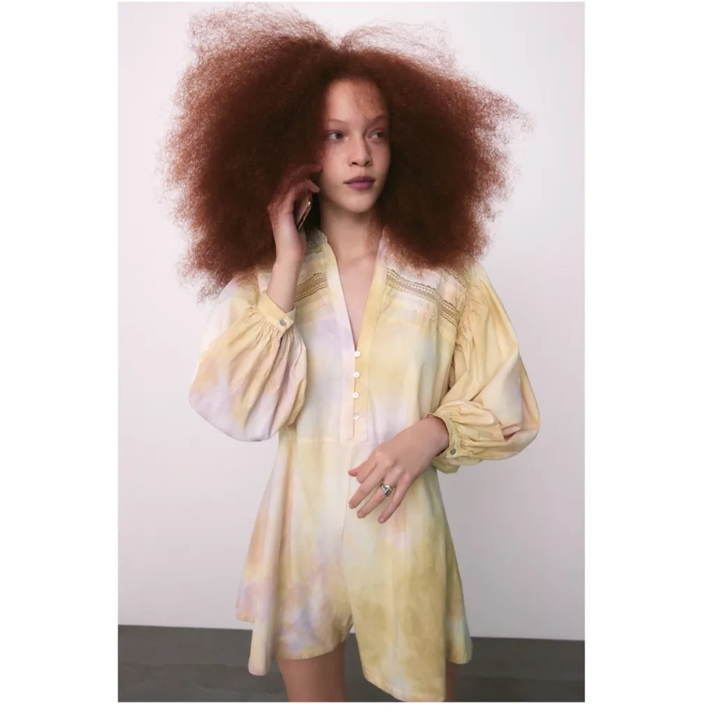 NWT ZARA TIE DYE SHORTS JUMPSUIT DRESS BLOGGERS FAV SMALL - Image 3