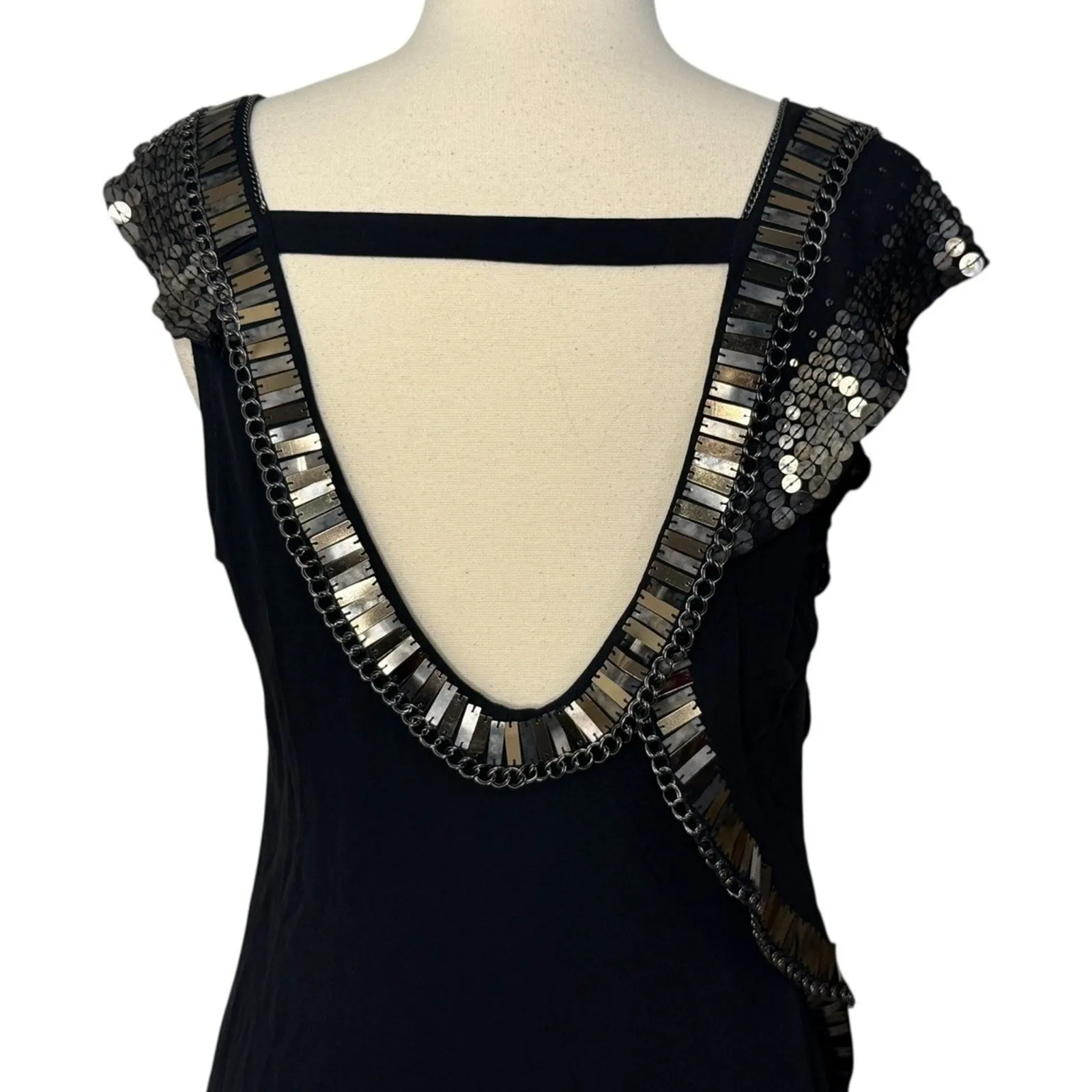 KAREN MILLEN Silk Beaded Sequin Mini Dress Asymmetric Party Formal Red Carpet 8 - Image 10