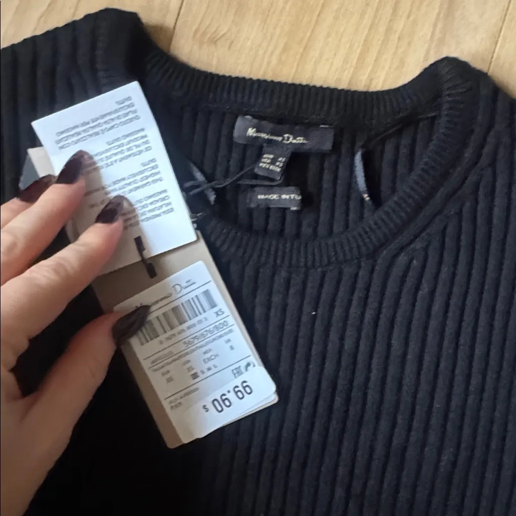 Massimo Dutti Black Ribbed Knit Sweater - Image 2