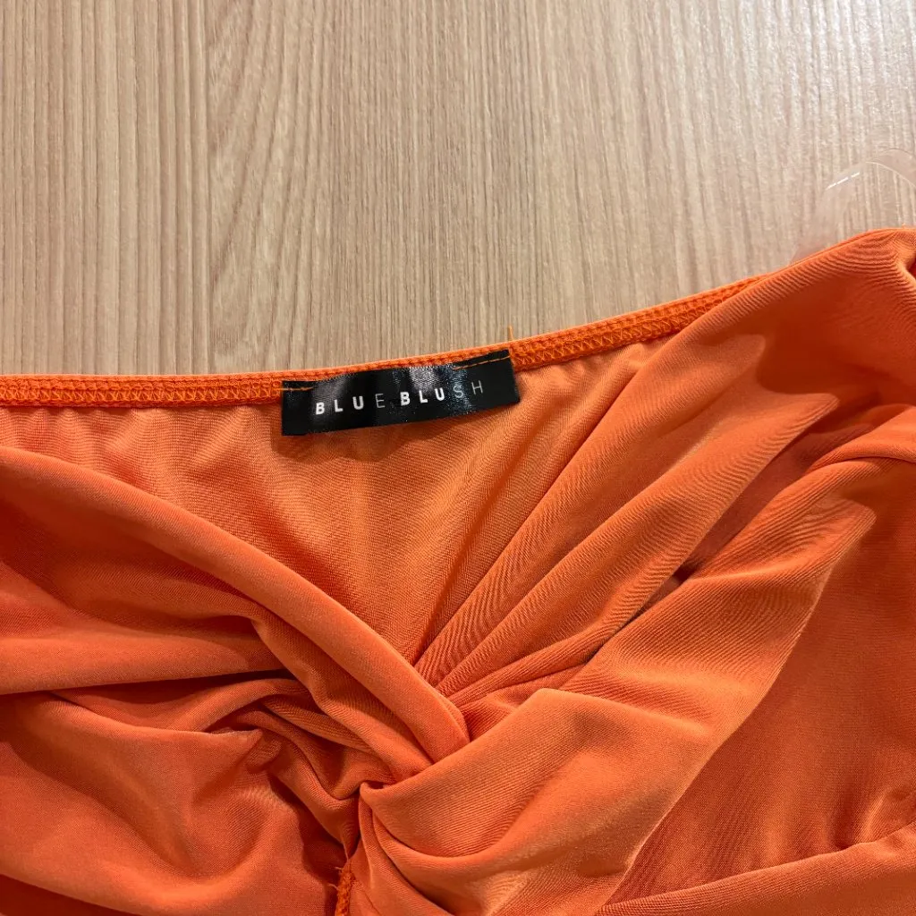 Blue Blush Bandeau Top Medium Solid Orange Festival Boho Lettuce Trim Strapless - Image 2