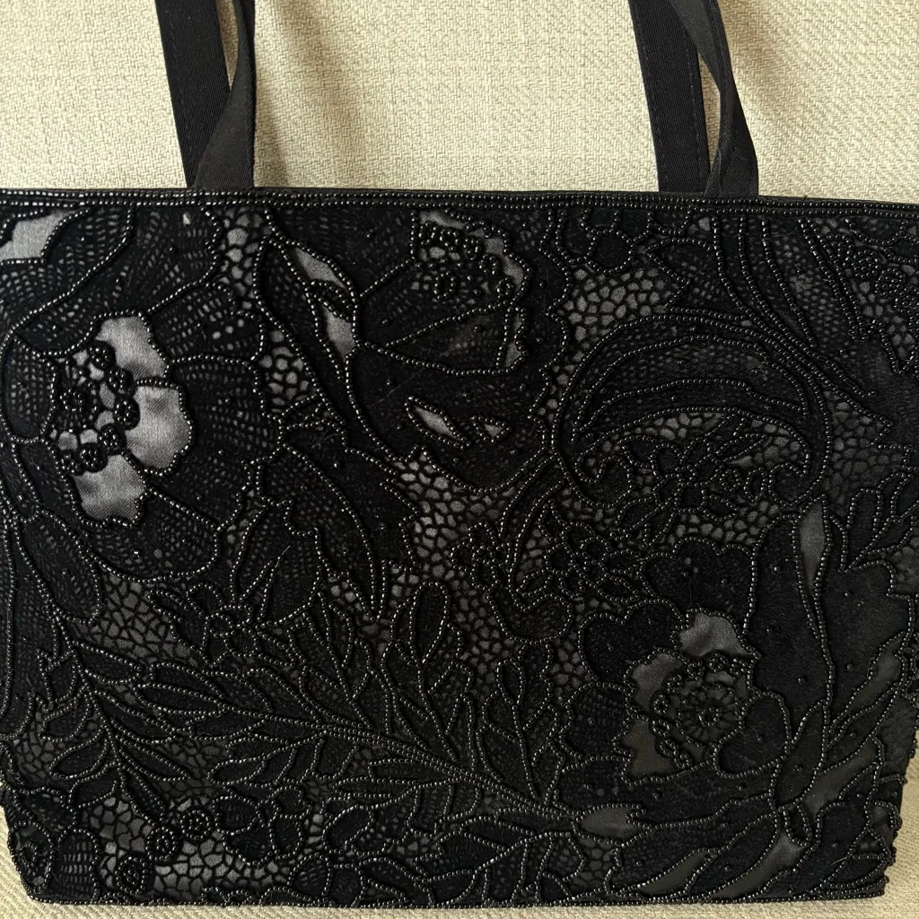 ERMO Made in China Black Beaded Lace Shoulder Bag - Image 9