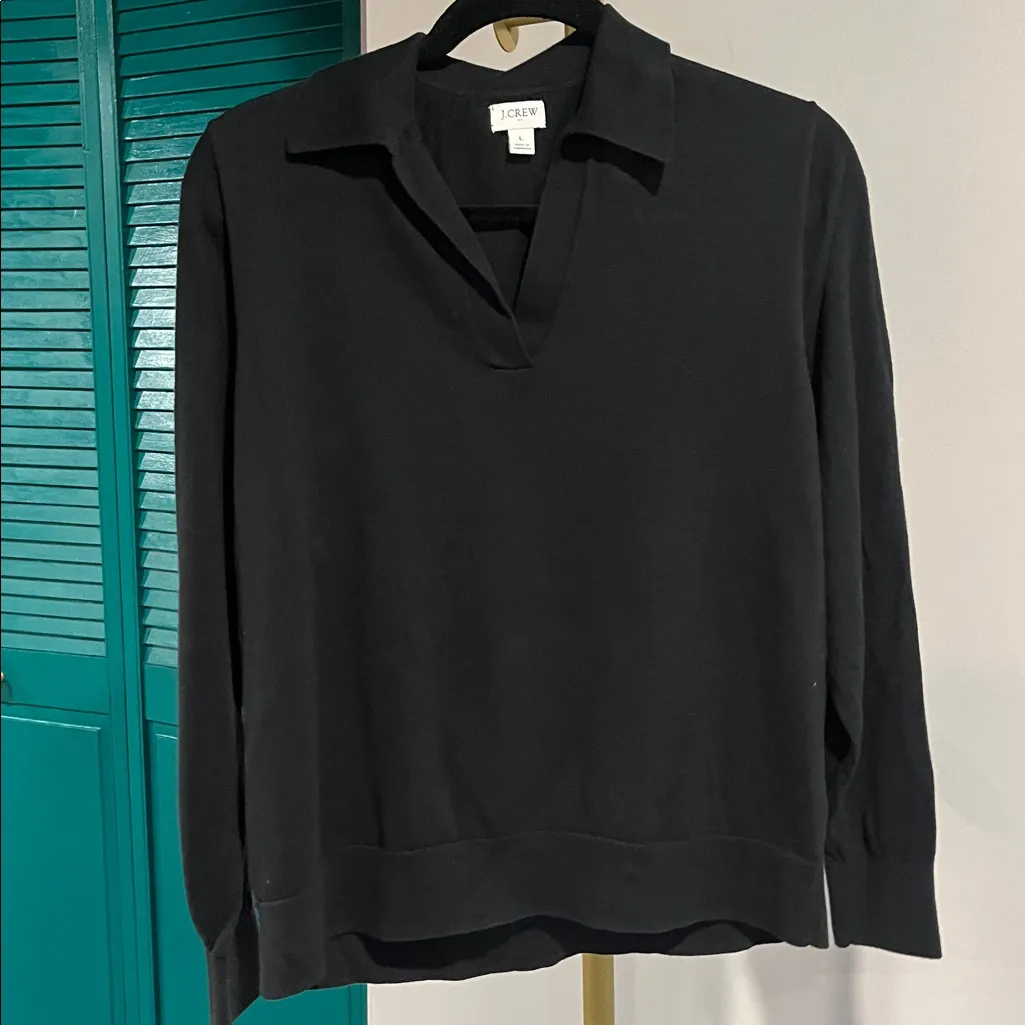 J.Crew Black Collared V-Neck Top – Size L - Image 2