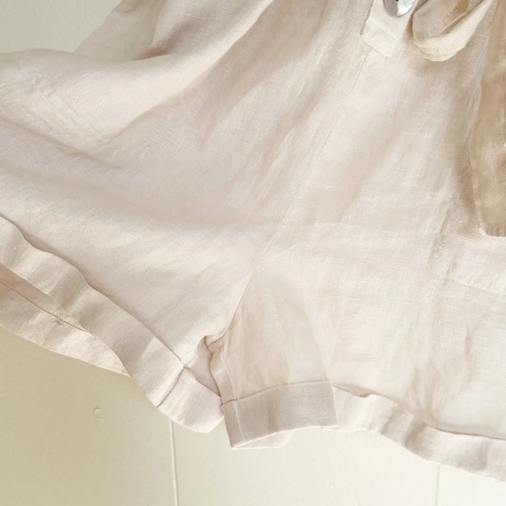 CLOTH & STONE Linen Tan Short Sleeve Rolled Hem Elastic Waist Romper Medium - Image 3