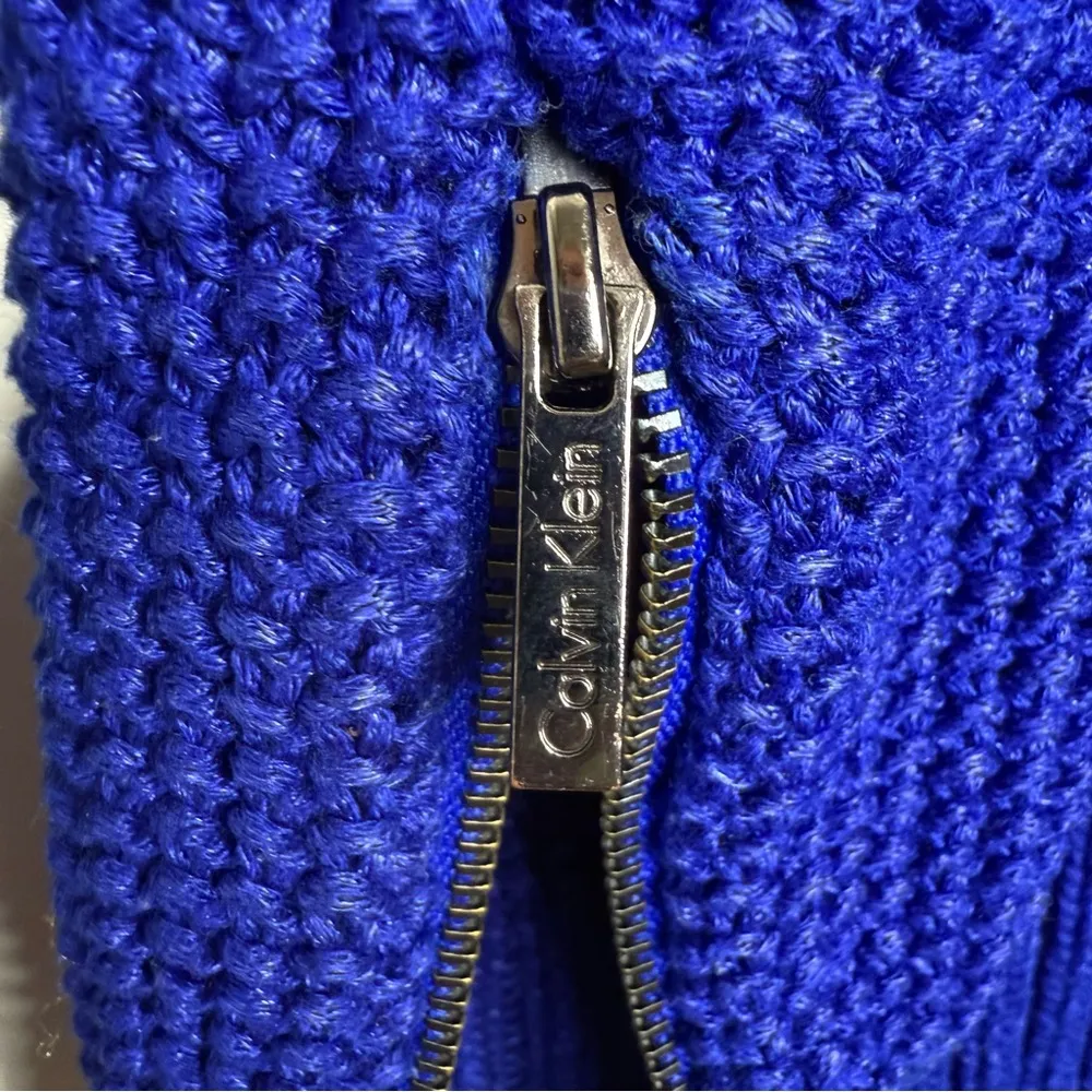 Calvin Klein Boatneck Sweater Women’s Size M Royal Blue Zipper Detail Nautical - Image 7