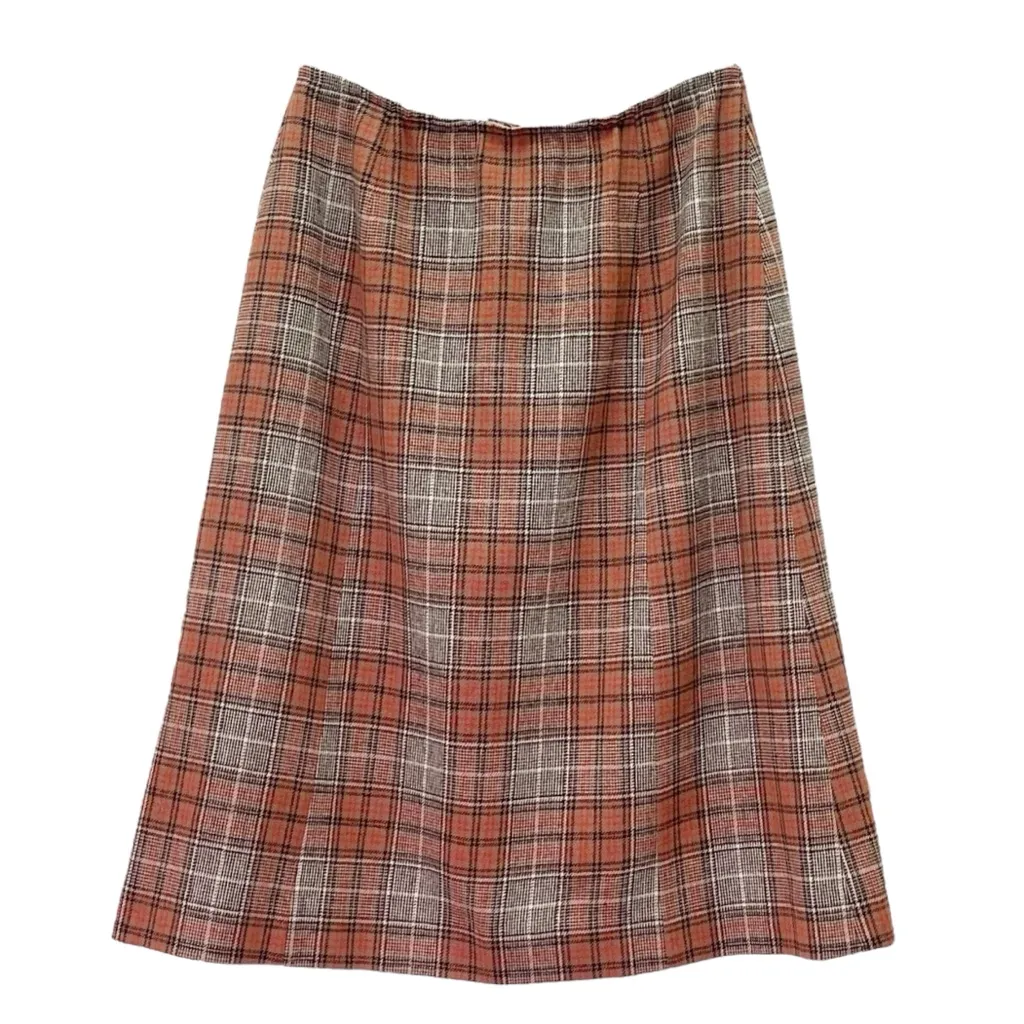 Vintage Pendleton Wool Plaid A-Line Skirt Orange Brown Glen Check USA Size 10 - Image 2