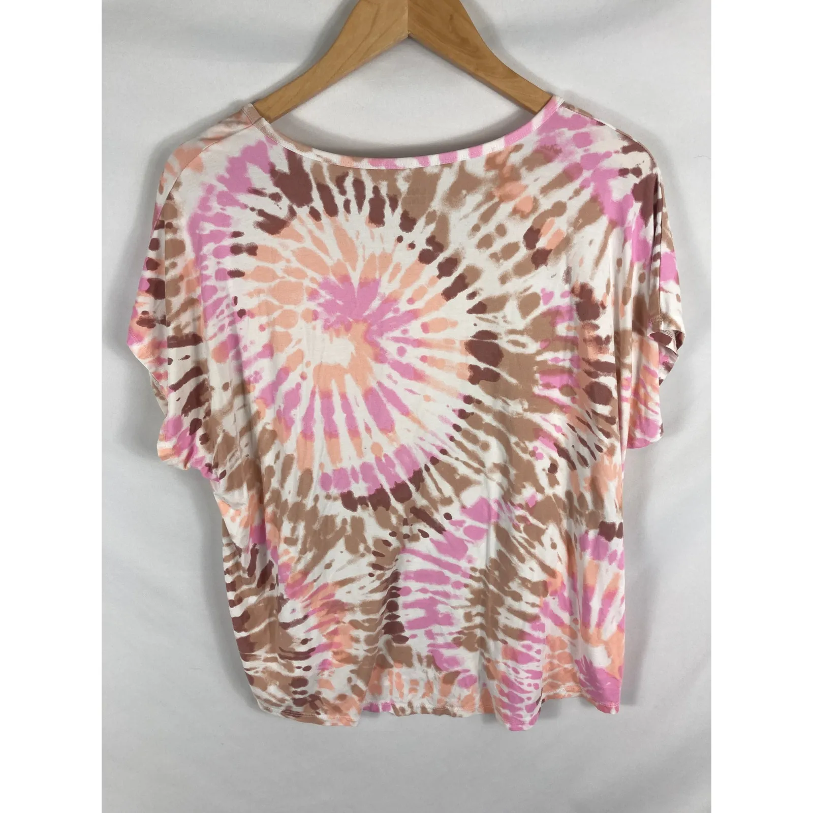 Lands End Pink White Tie Dye Pattern Tshirt Womans Size XL - Image 3