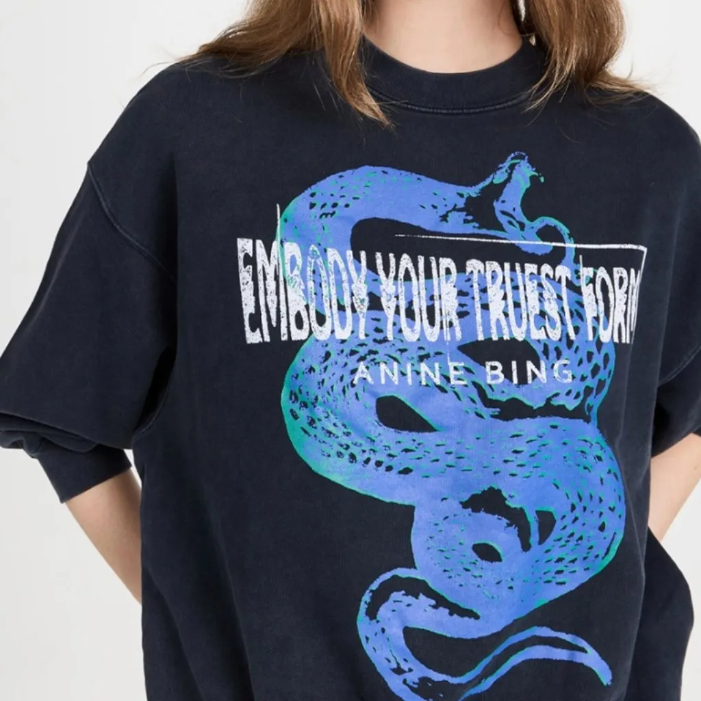 ANINE BING Jaci Viper Sweatshirt Washed Navy Blue Crewneck Sweater Pullover L - Image 2