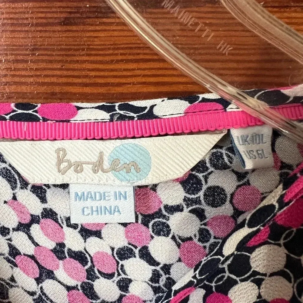 BODEN Circle Print Three Quarter Sleeve Dress Pink Blue White Size 6L - Image 10