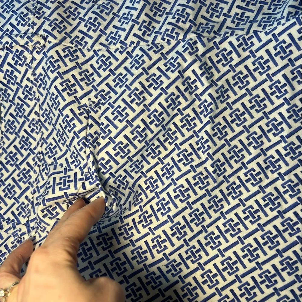 The Limited Royal Tiles Blue White Women's 10 Chino Cotton Shorts Summer Cottage - Image 6