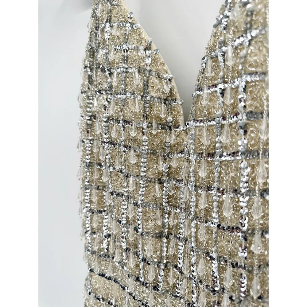 Mac Duggal 5394 Crystal Drop Embellished Column Gown Silver Size 2 - Image 7