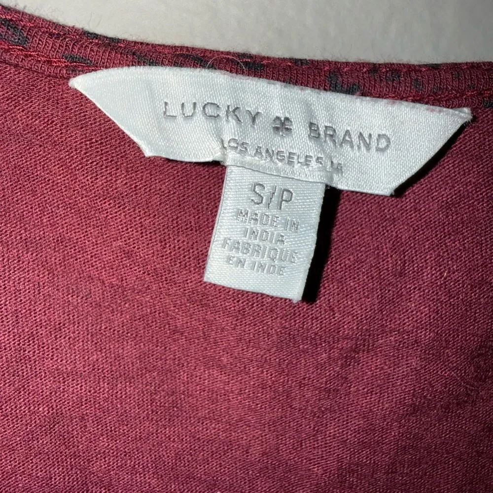 Lucky Brand Burgundy Animal Print Drop Waist Modal Blend Blouse Small #721 - Image 2