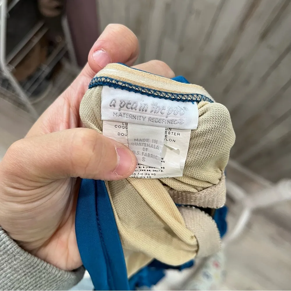 A Pea In The Pod Blue Two Piece Maternity Swim Suit Halter FLAW - Image 5