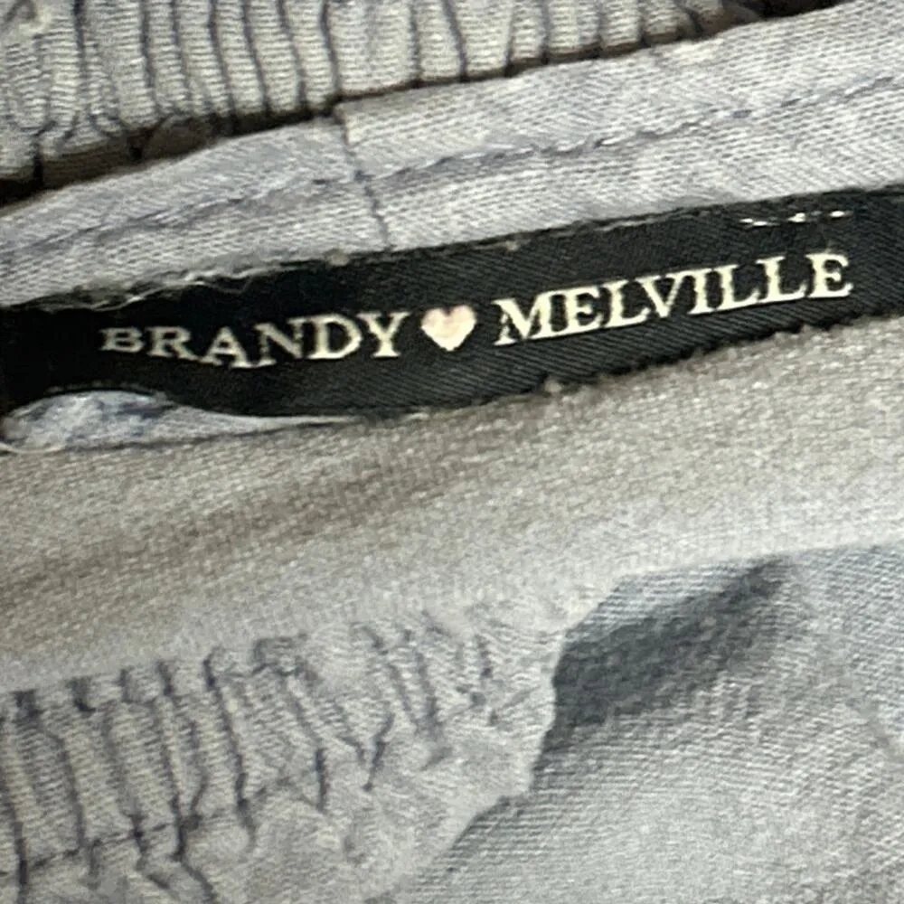 Brandy Melville Blue Linen Short Puff Sleeve Boat Neck Crop Blouse Top Size S - Image 3