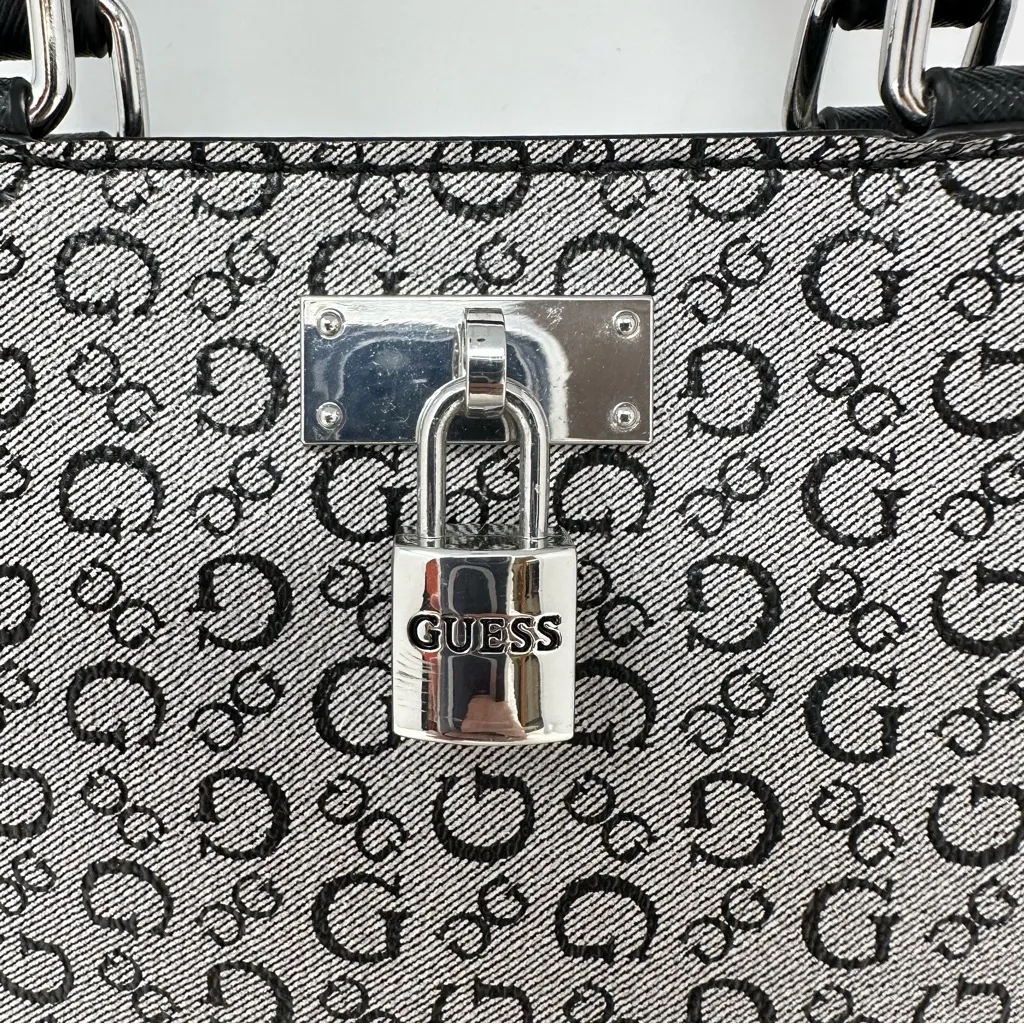 Guess Meera Mini PVC Signature Print‎ Top Handle Bag Black - Image 3