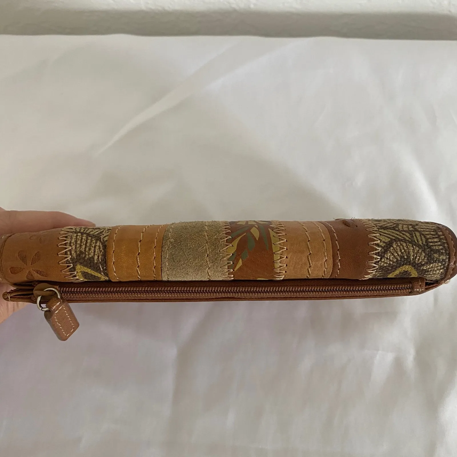 Forrest Fairy Boho Fossil Tan Brown Patchwork Suede Leather Envelope Wallet - Image 2