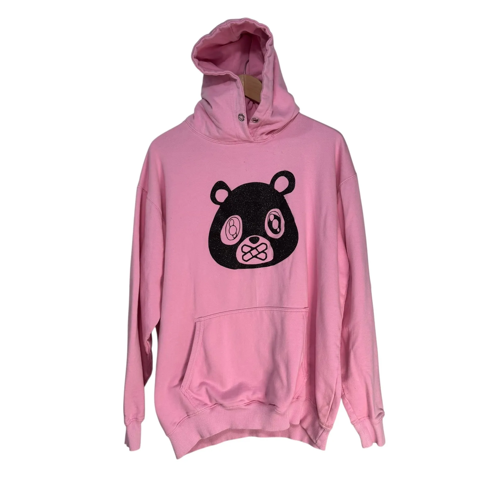 Pink Bear Face Glitter Hoodie Sweatshirt Oversized Casual Comfort Streetwear Size XL - Image 2