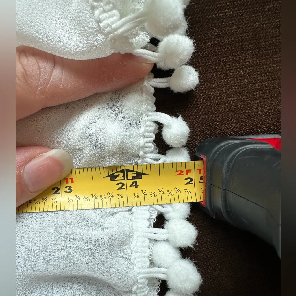 CUPSHE White Sheer Strapless Bathing Suit Cover Up with Pom Pom Hem Sz S/M - Image 13