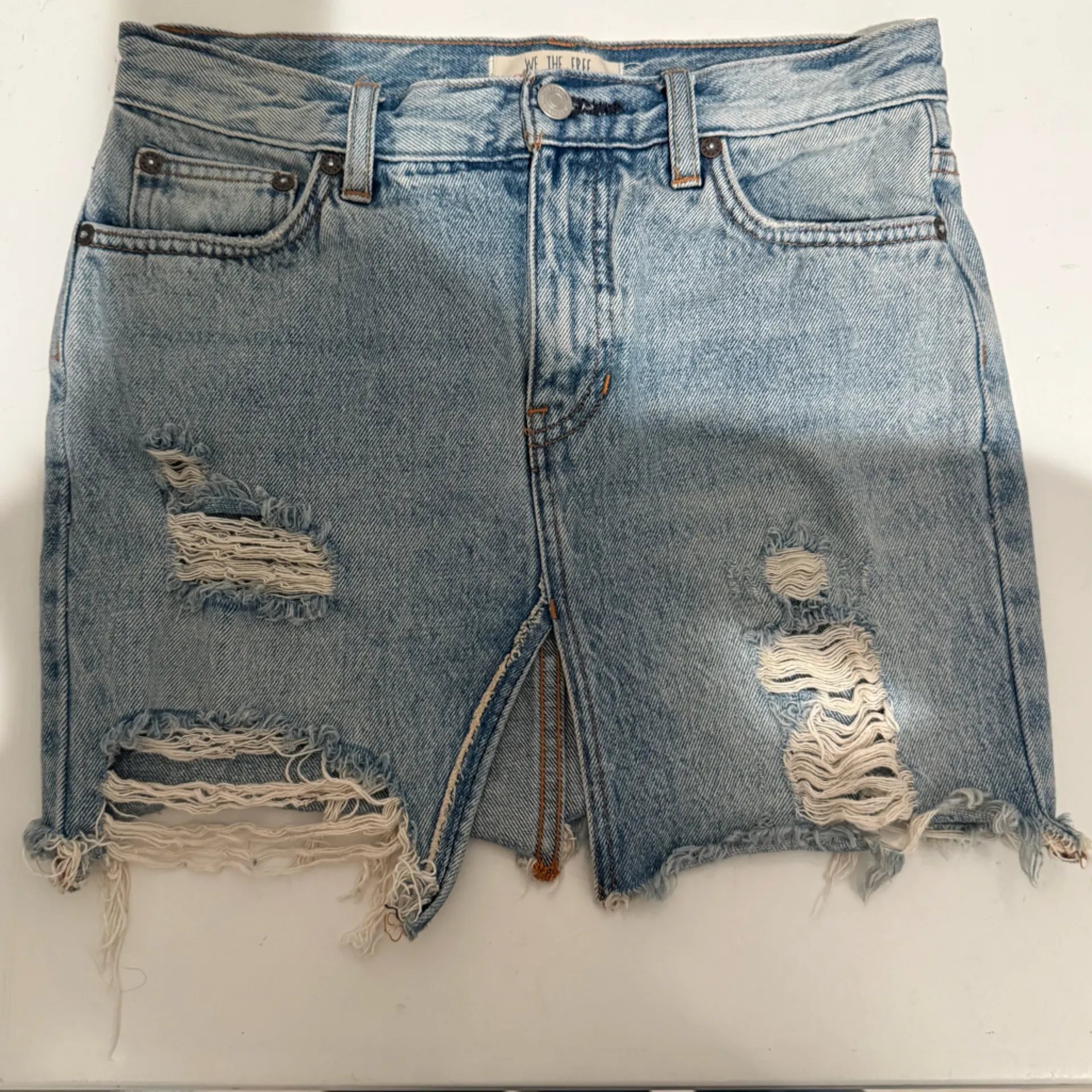 We The Free by Free People Harvest Bell Denim Mini Skirt Distressed 24 Waist - Image 5