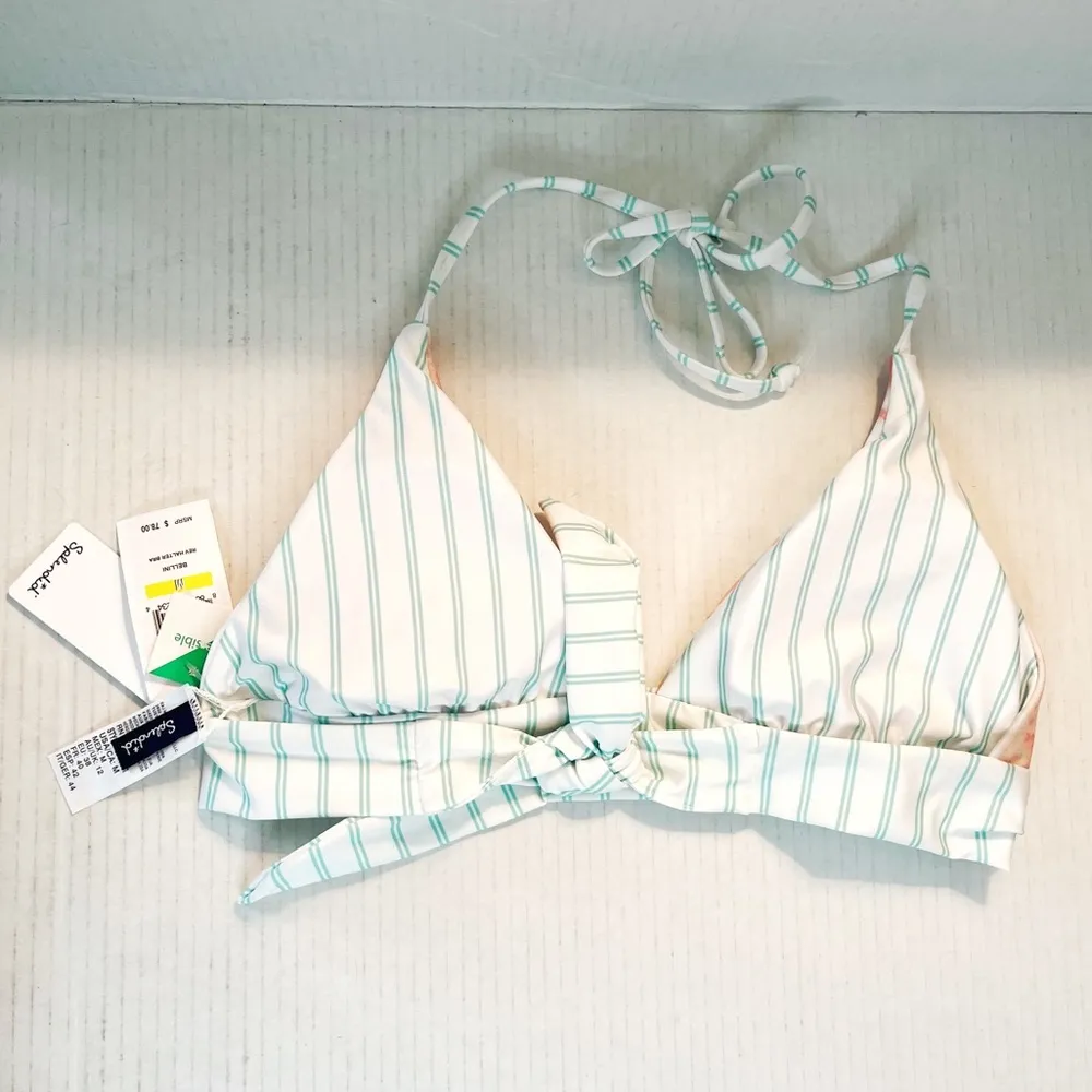 Splendid Bellini Reversible Halter Bra Bikini Top Sz S NWT Tie Dye & Stripes - Image 8