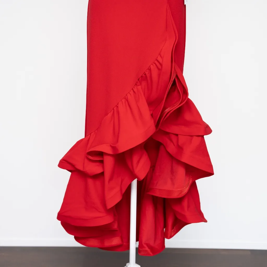 Betsy & Adam Arielle Scuba Crepe Ruffle Slit Gown - Image 4