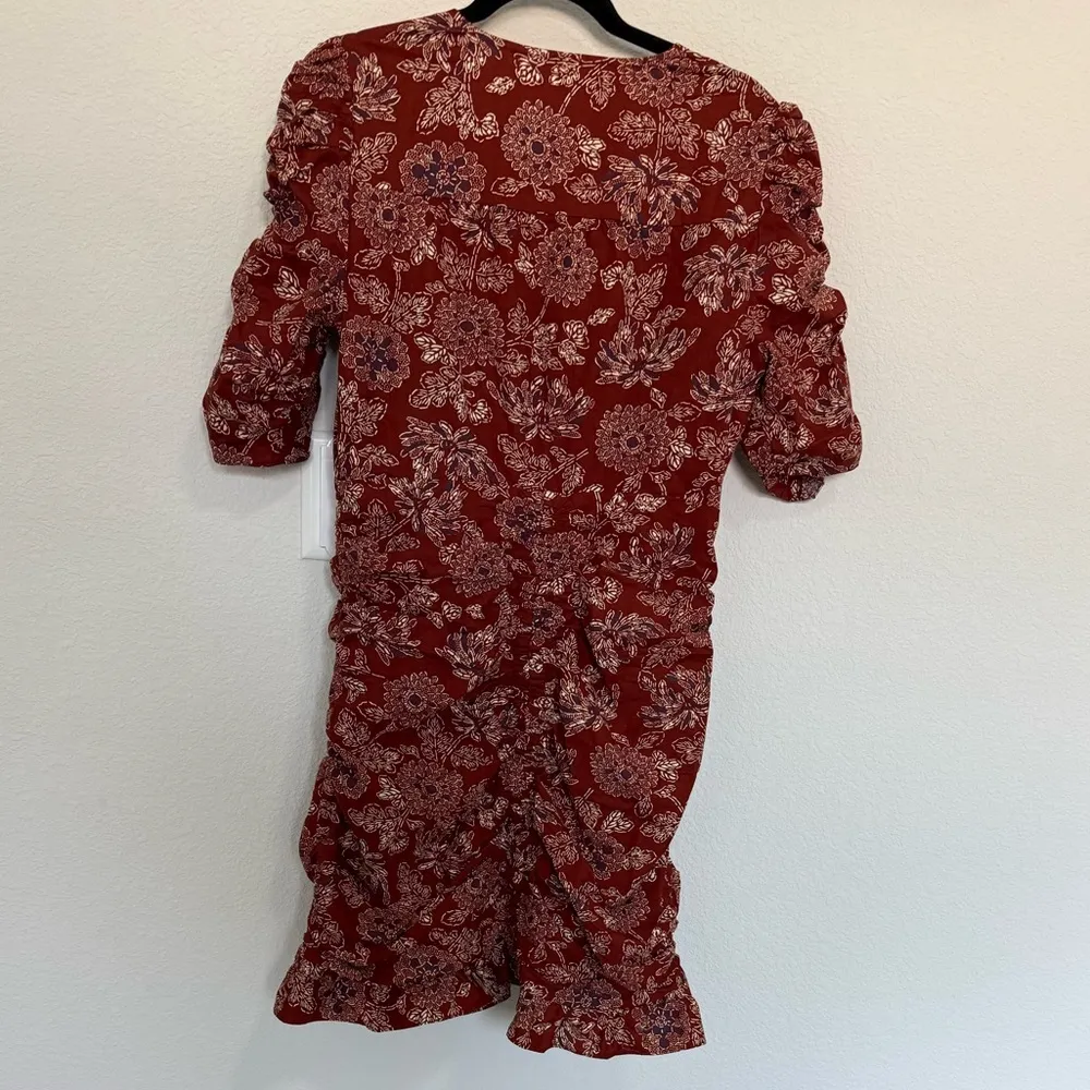 Veronica Beard Josephine Rust Red Floral Ruched Puff Sleeve Mini Dress Size 10 - Image 8