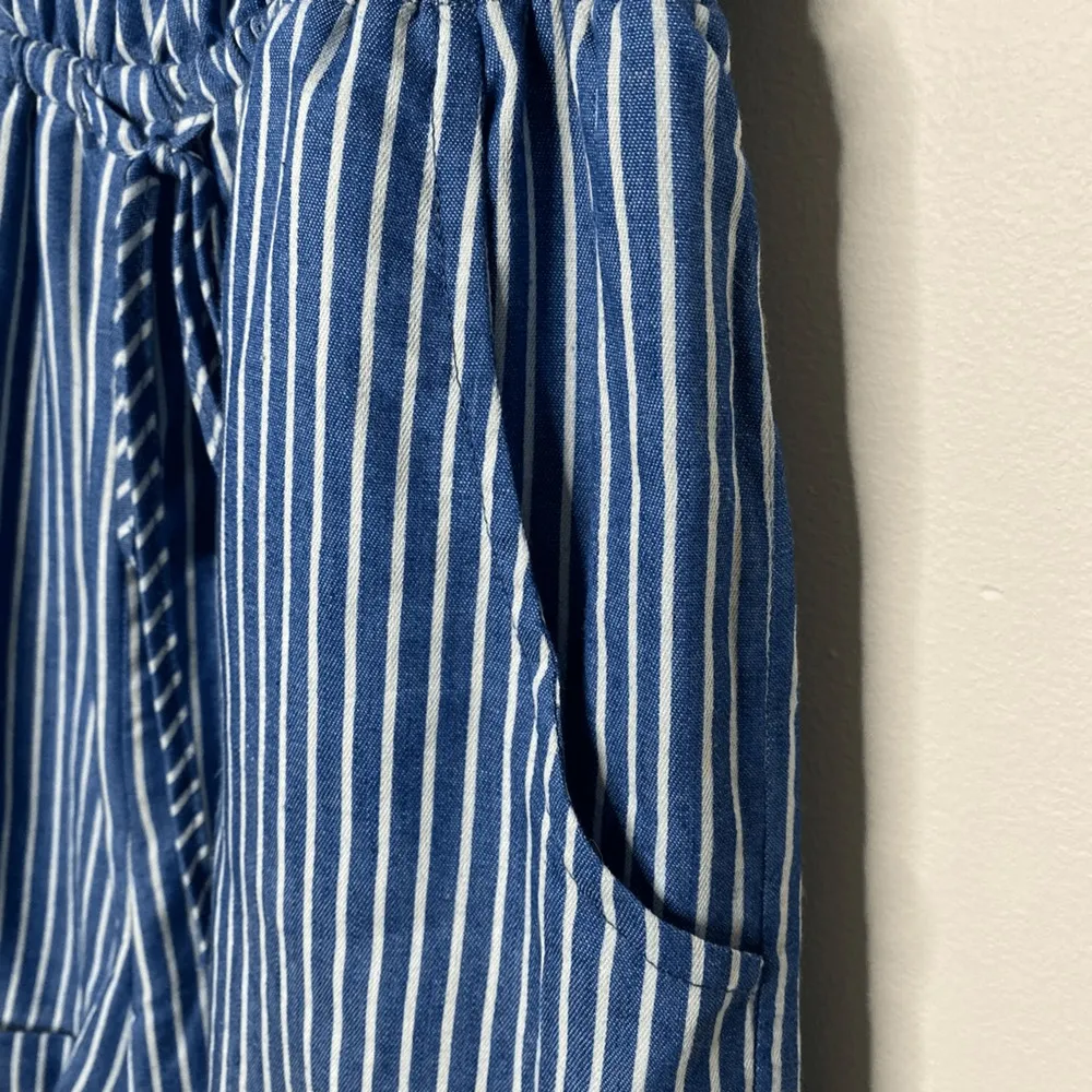 Kori America Striped Scoop Neck Sleeveless Tie Waist Romper Blue Size Small - Image 6