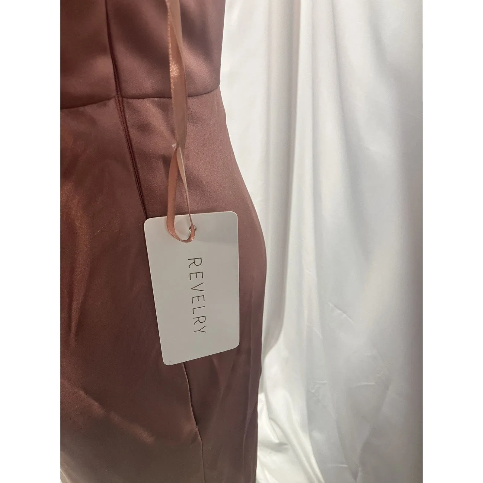 Revelry Skye Satin Desert‎ Rose Bridesmaid Dress Womens 4 Petite maxi Prom New Pink Size 4P - Image 4