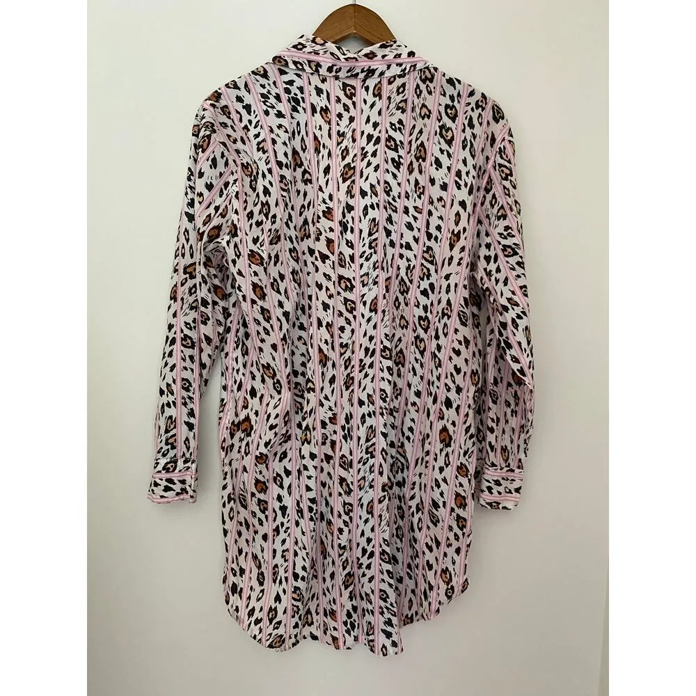 Victoria Secret Long Sleeve Button Down Nightgown Sleep Dress Leopard Pink - Image 8