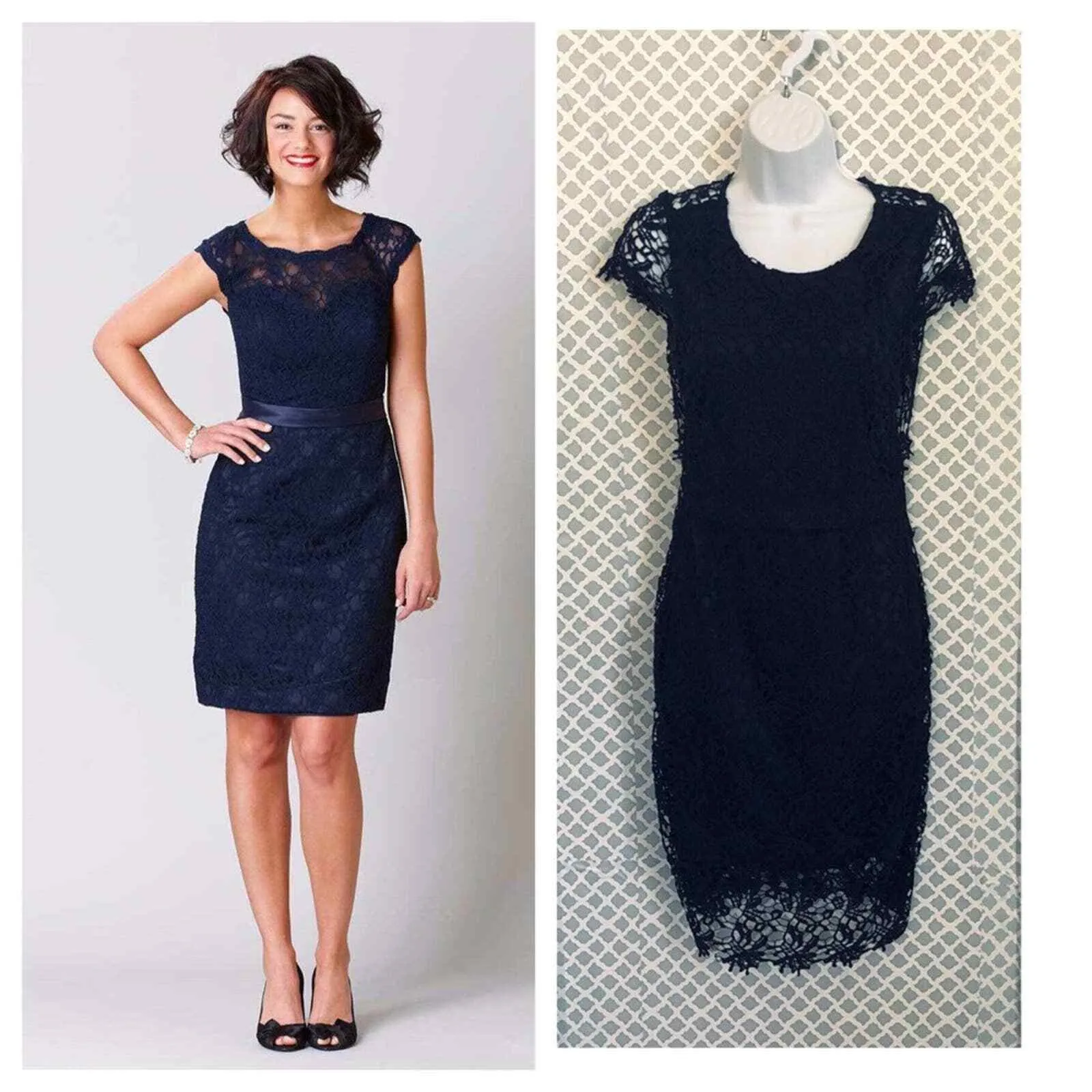 Harper Navy blue‎ backless lace semi formal dress Crochet Women’s Size S Small - Image 2