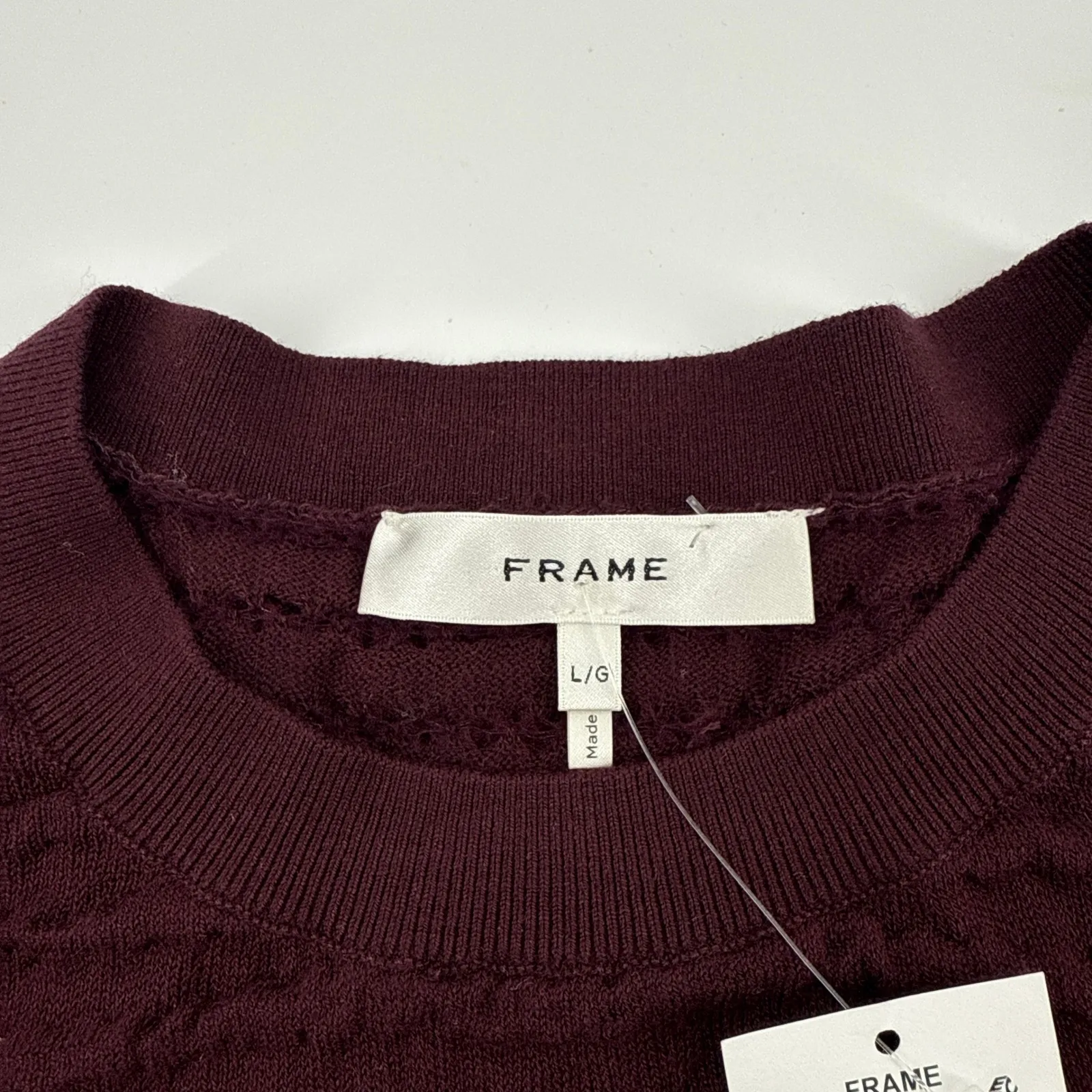 NEW NWT FRAME Womens Smocked Silk-Cotton Long Sleeve Crewneck Top Large Wine‎ - Image 5