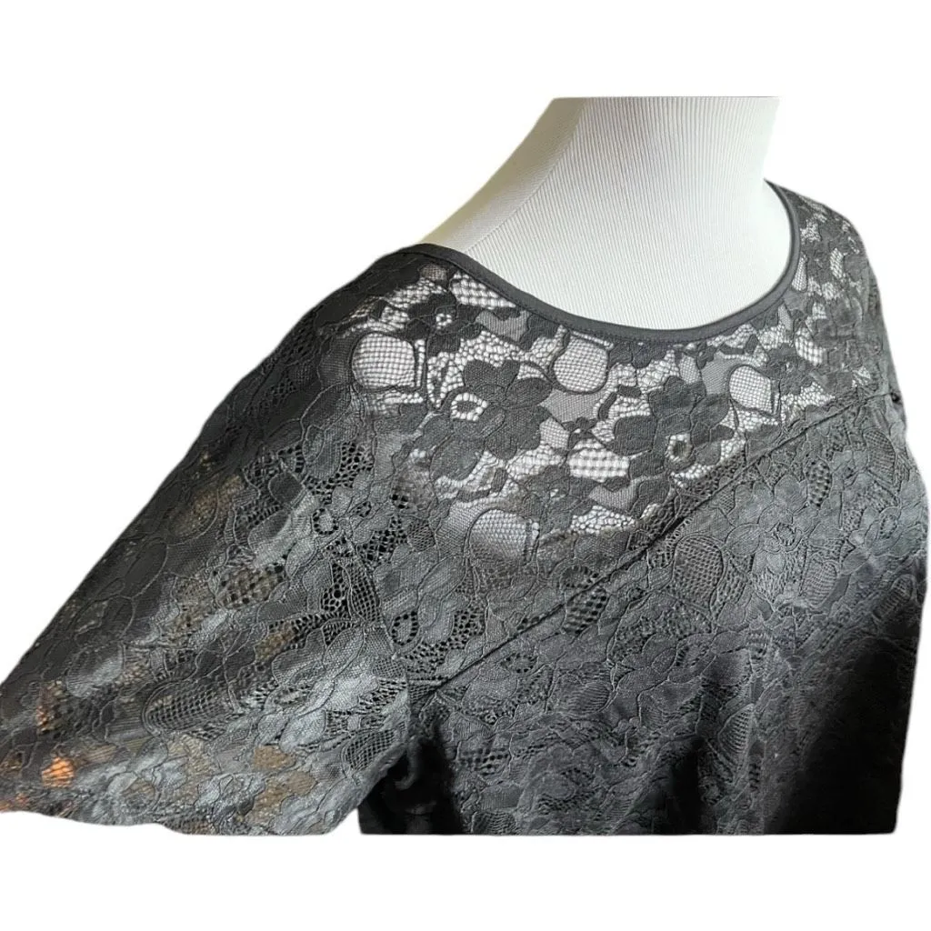 Womens Boutique Black Floral Lace Overlay Top Blouse  - Sz 3X - Image 2