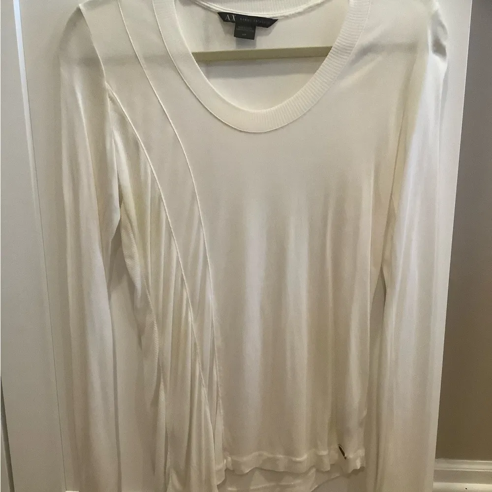 Armani exchange rib white long sleeve asymmetrical hem shirt top size small - Image 4