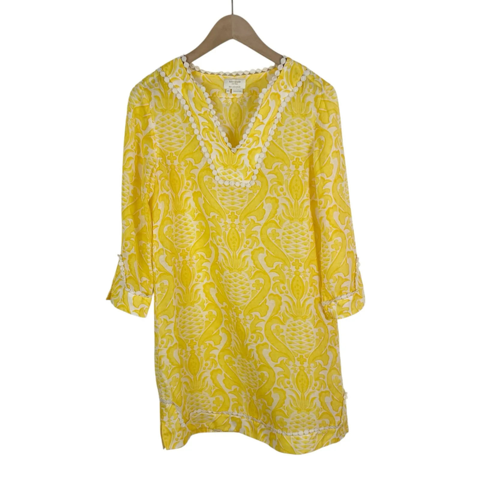 Kate Spade Yellow Pineapple Print Linen and Silk Blend Tunic Dress Size XS - Image 2