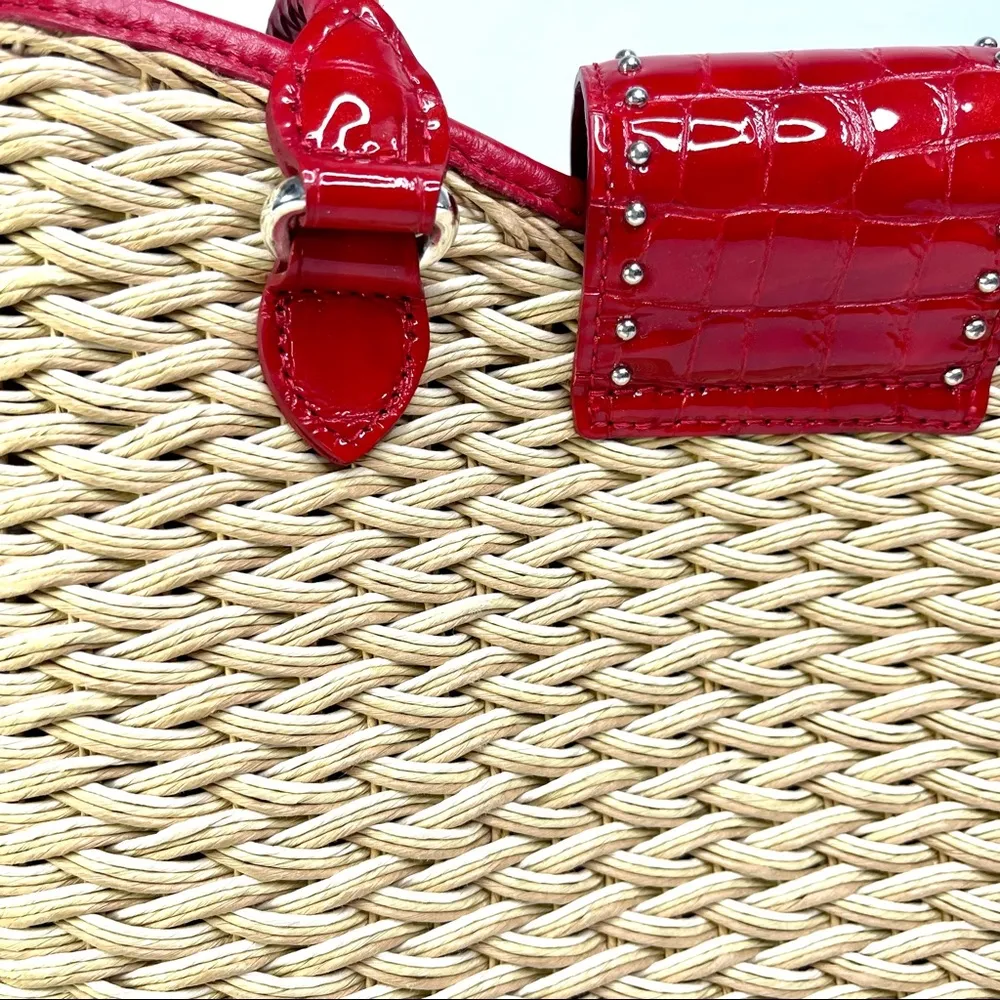 shoulder bag with red leather and signature studded silver accents - Image 6