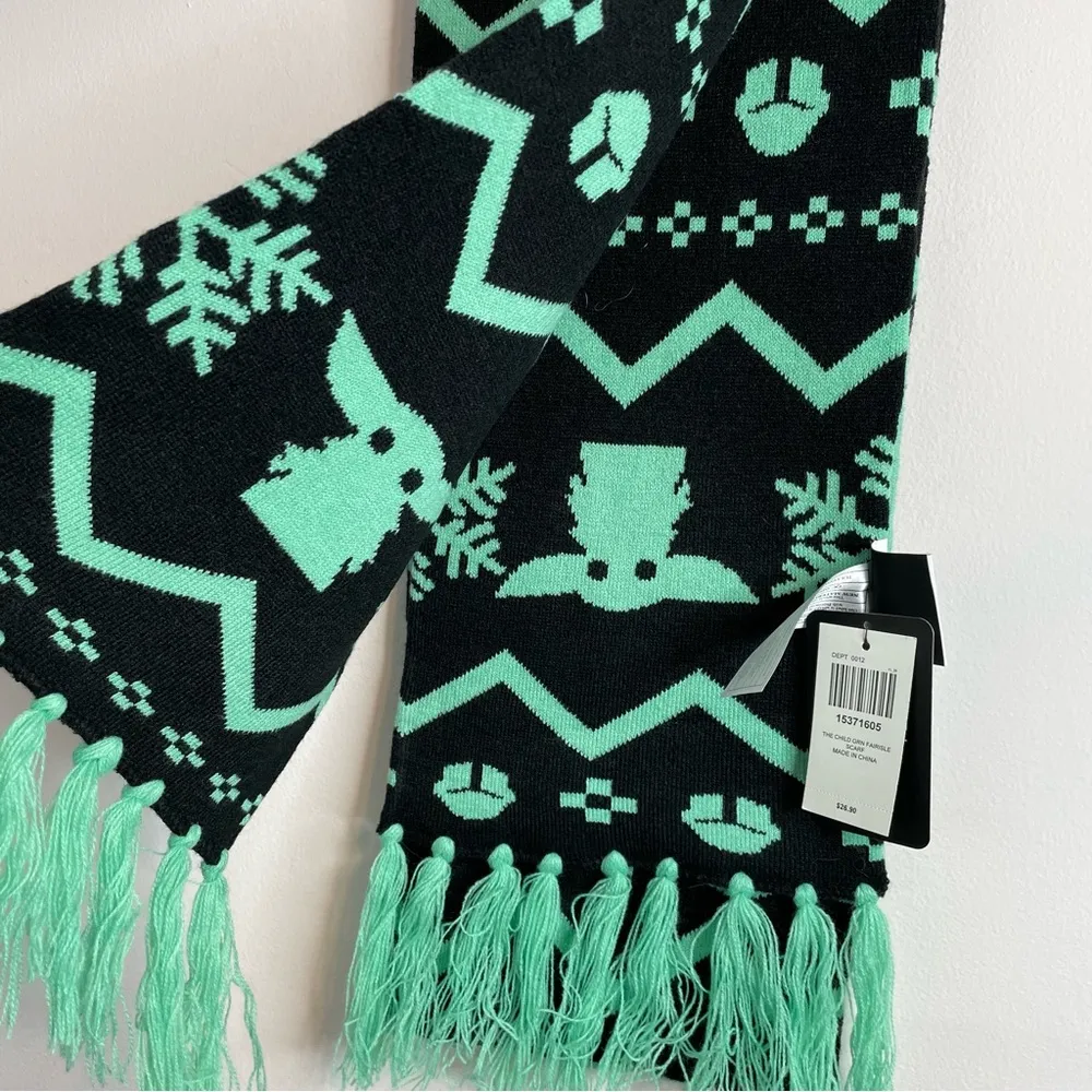Hot Topic Star Wars The Child Mandalorian Yoda Fair Isle Knit Scarf Black new - Image 2