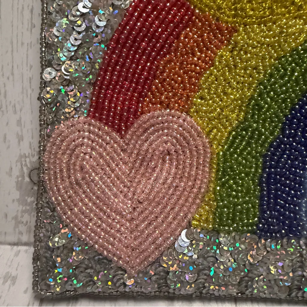 St. Xavier Emoji Icons Rainbow Sequin Beaded Convertible Crossbody Clutch Bag Pink - Image 6