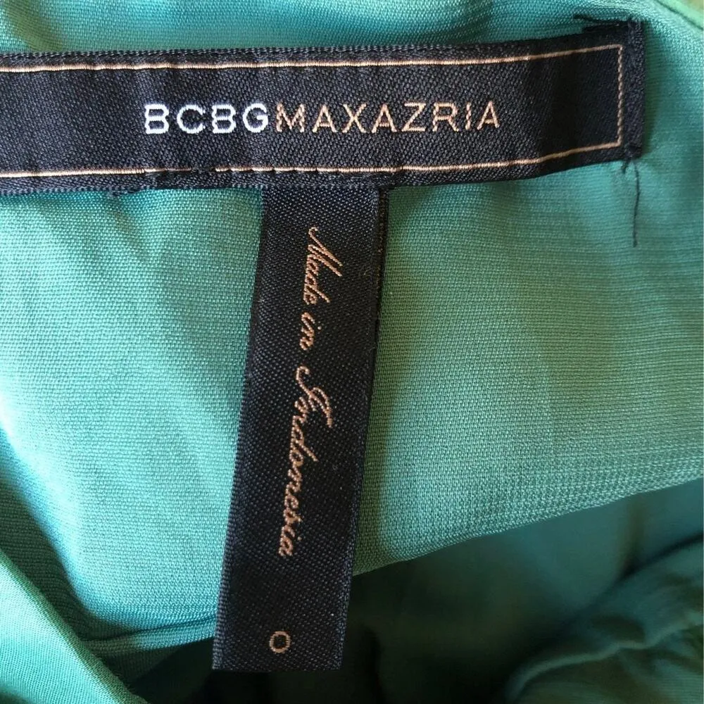 BCBG Maxazria ruffled halter neck Green midi formal dress size 0 - Image 9