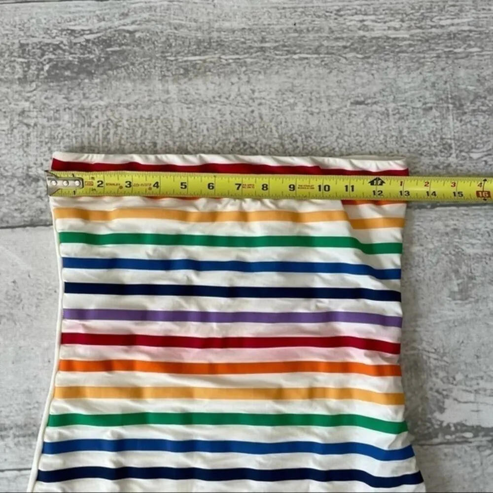 Bandeau Swimsuit One Piece Rio De Janerio Paraty Rainbow Stripe Sz3 $276 Red - Image 6