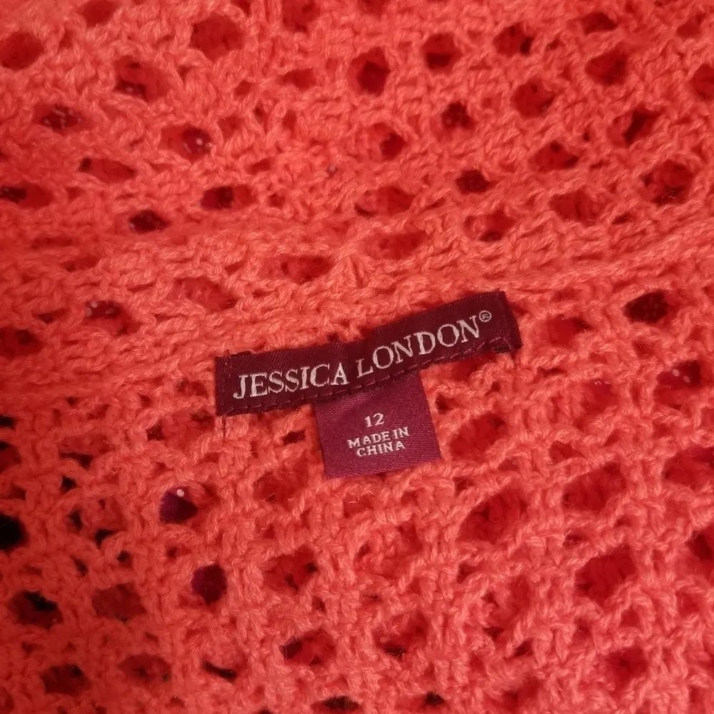 Jessica London crocheted Cardigan in Coral - Image 4