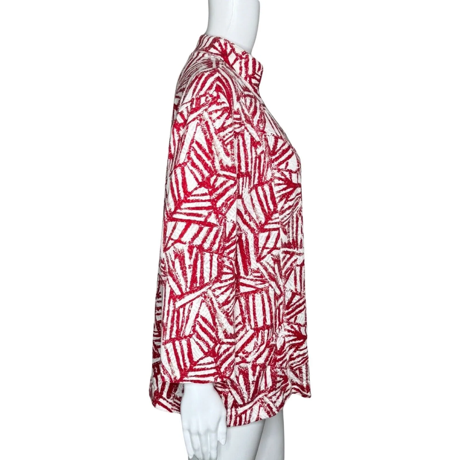 Chicos Jacket Womens XL Red White Geometric Zip Up Cardigan Work Office Casual‎ - Image 2