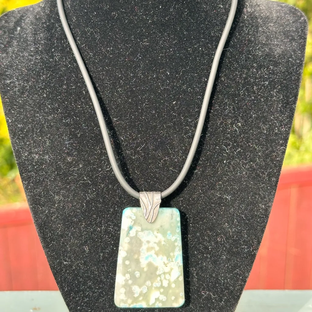 Turquoise Jasper Gemstone Pendant Necklace Sterling Silver Bail - Image 2