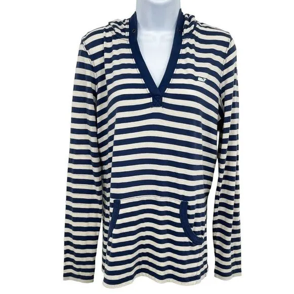 Vineyard Vines Hoodie Long Sleeve Striped Casual Pullover Top Blue Small - Image 2