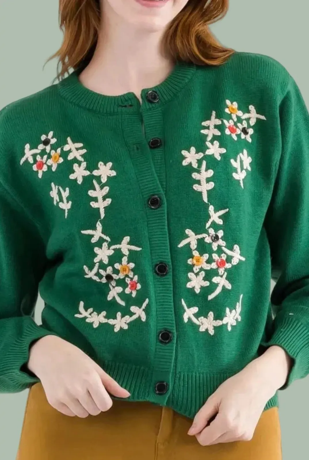 Tulip & B Green Embroidered Floral Button Cardigan Sweater Women's M Size M - Image 1