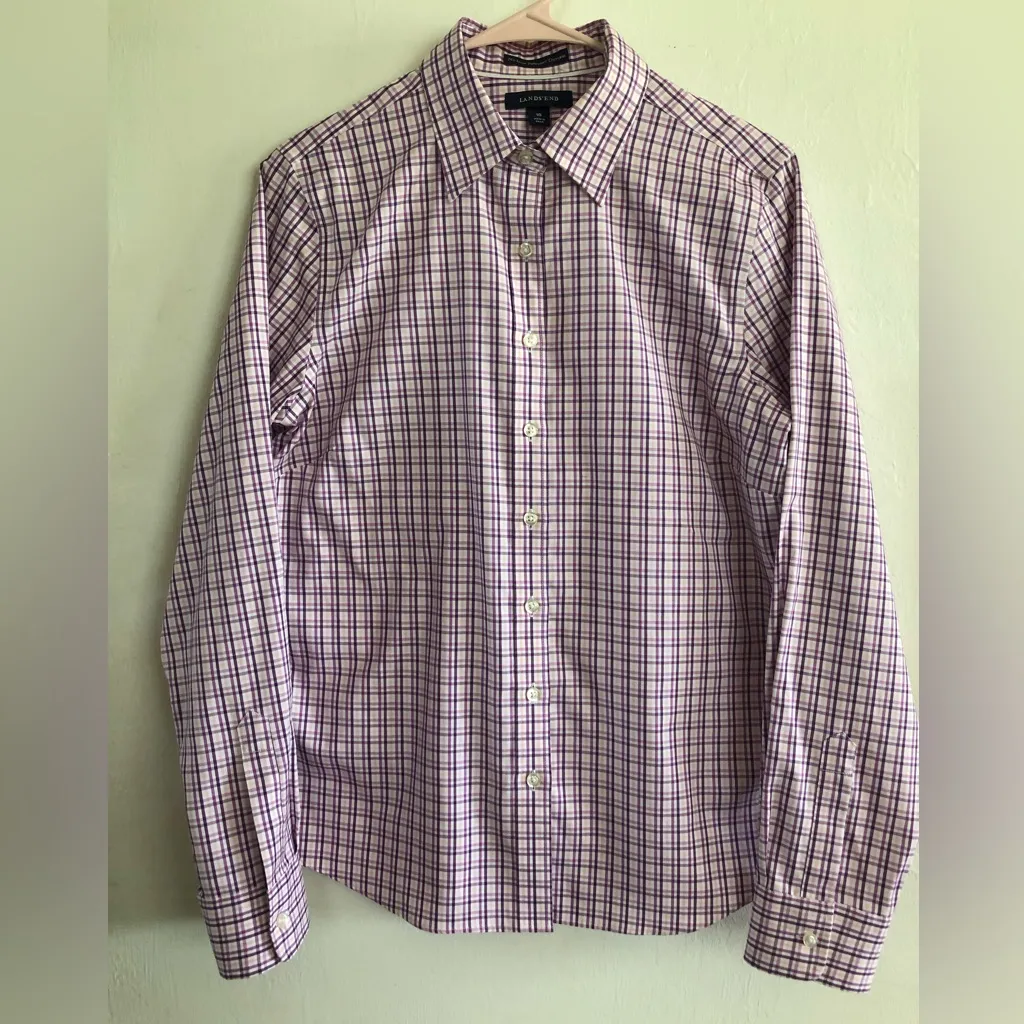 LANDS END Womens Buttoned Down Shirt Size 10 No Iron Pinpoint Oxford Cotton - Image 4