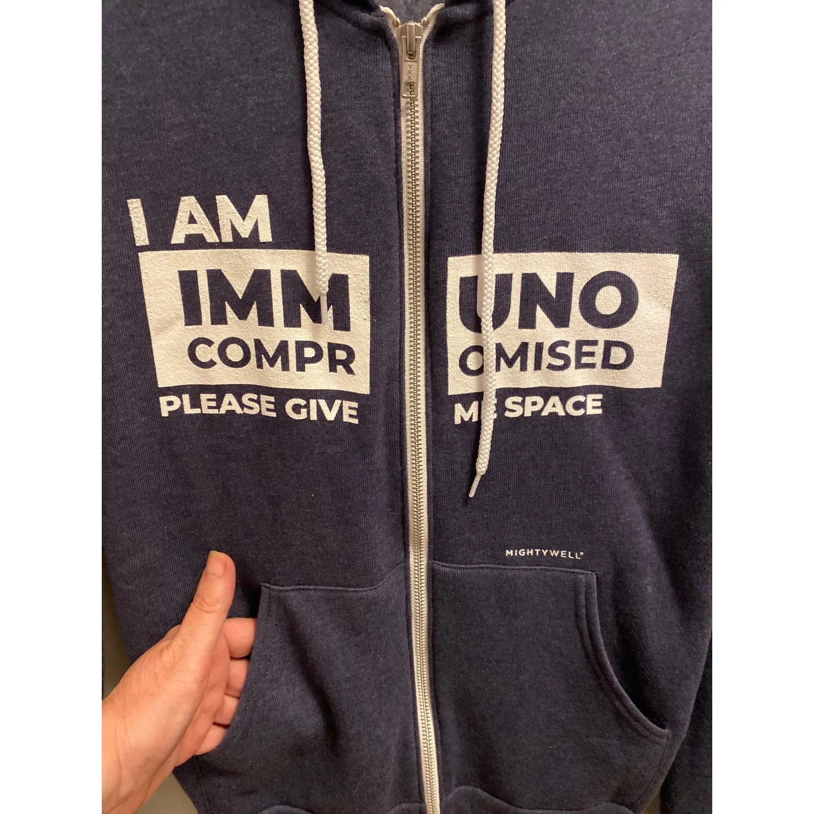 Brand New No Brand I Am Immunocompromised Please Give Me Space Jacket Zip Up XS Blue - Image 2