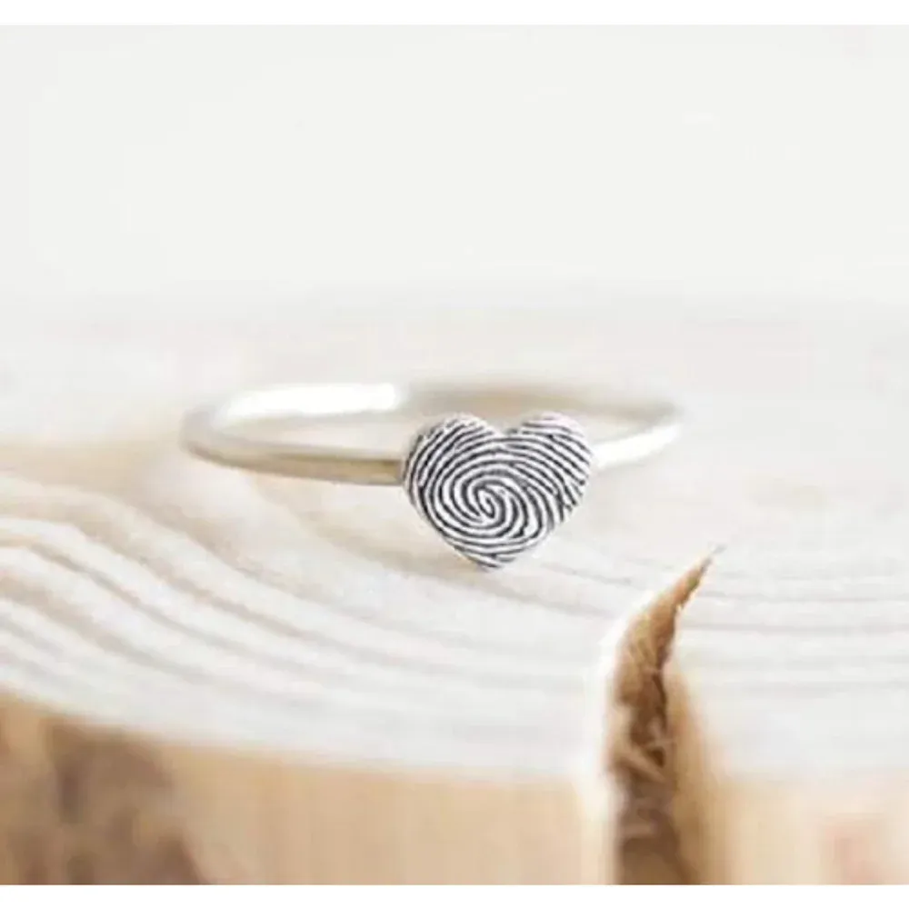 NEW Women’s Dainty‎ 925 Sterling Silver Fingerprint Heart Ring, Adjustable - Image 7