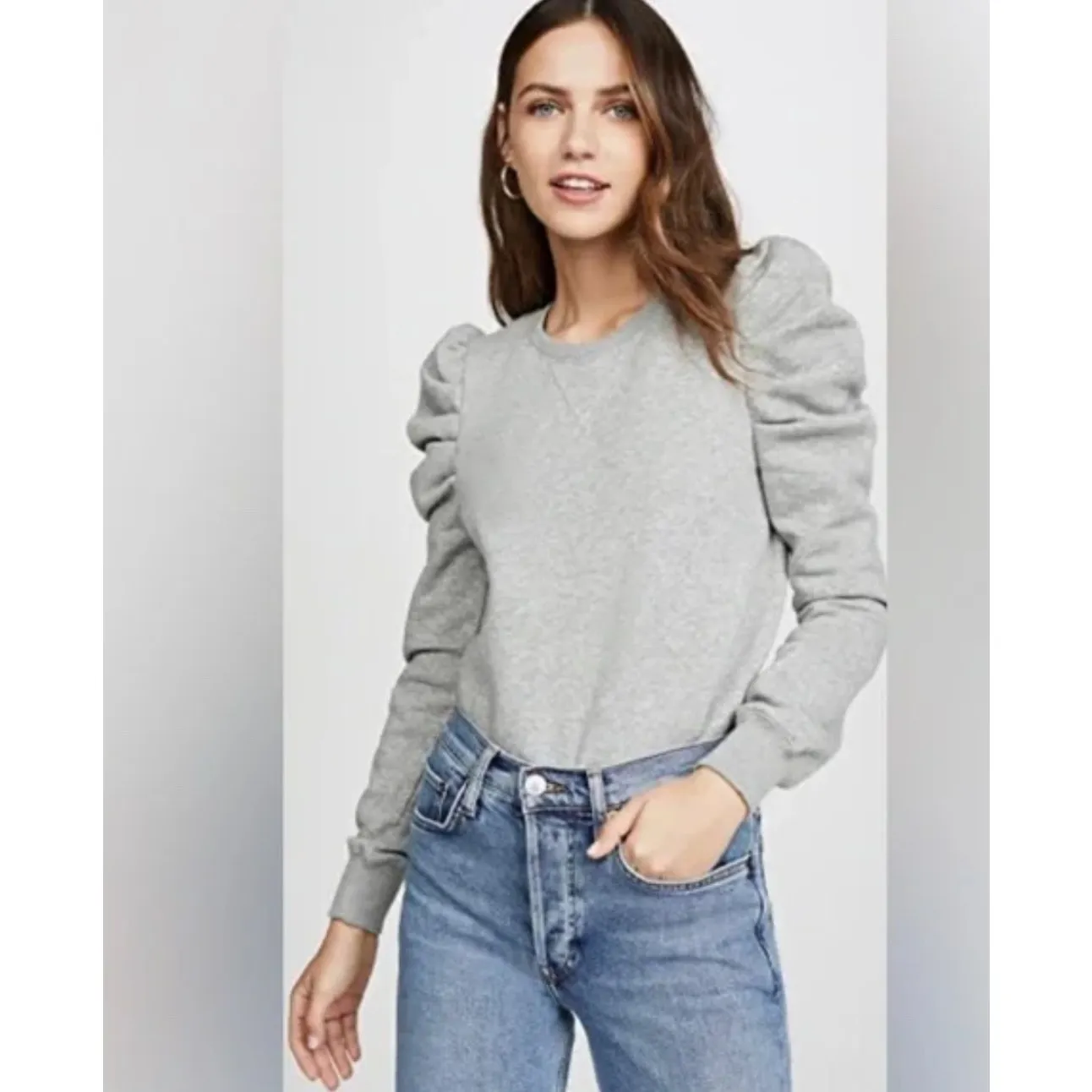 Rebecca Minkoff Janine Puffed Shoulder‎ Heather Gray Sweatershirt Size XS - Image 3