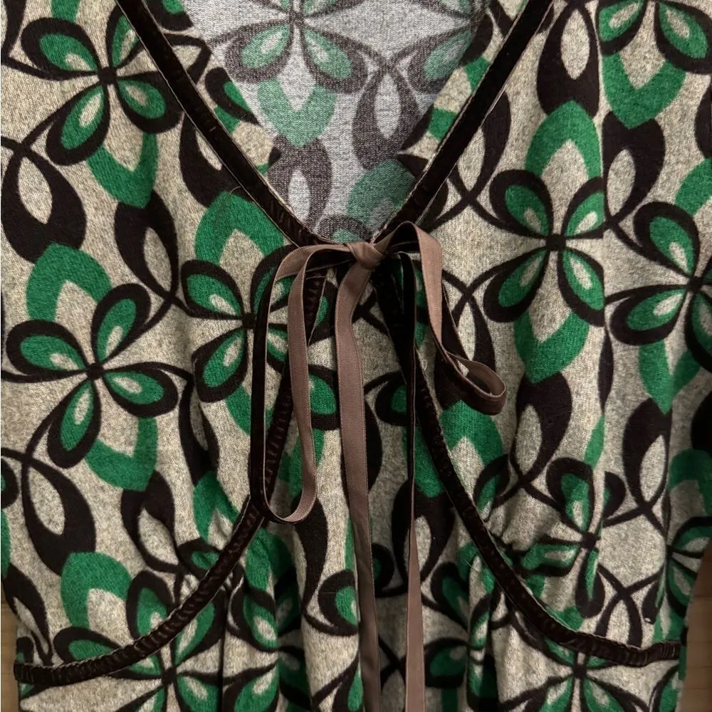 Y2K Funky People Size Medium Retro Style Abstract Floral Long Sleeve Mini Dress Green - Image 6