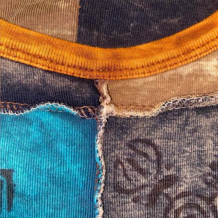 Boho patchwork multicolored textured 100% cotton tank top Orange Size M - Image 3