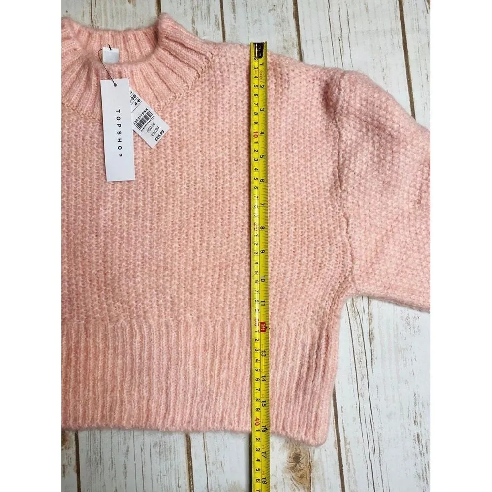 NWT TOPSHOP Size 4/6 Balloon Puff Sleeve Sweater Blush Pink Soft Collegiate Cozy - Image 9